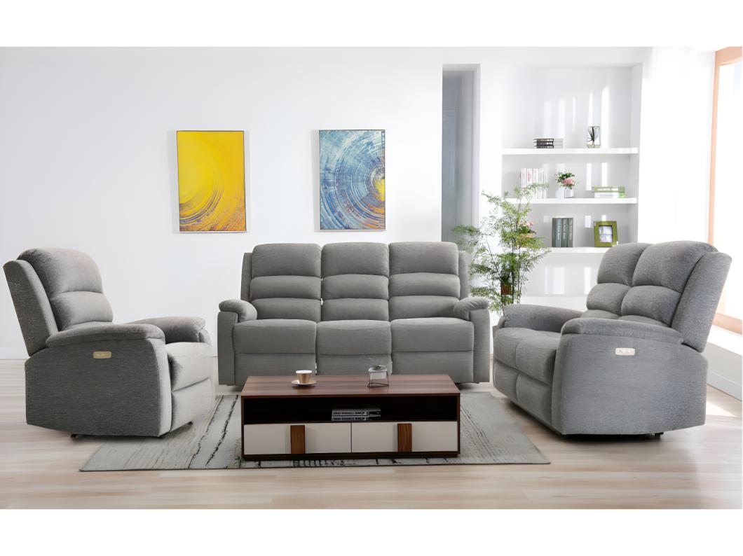 Couchgarnitur mit elektrischer Relaxfunktion 3+2+1 - Stoff - Anthrazit - NEVERS