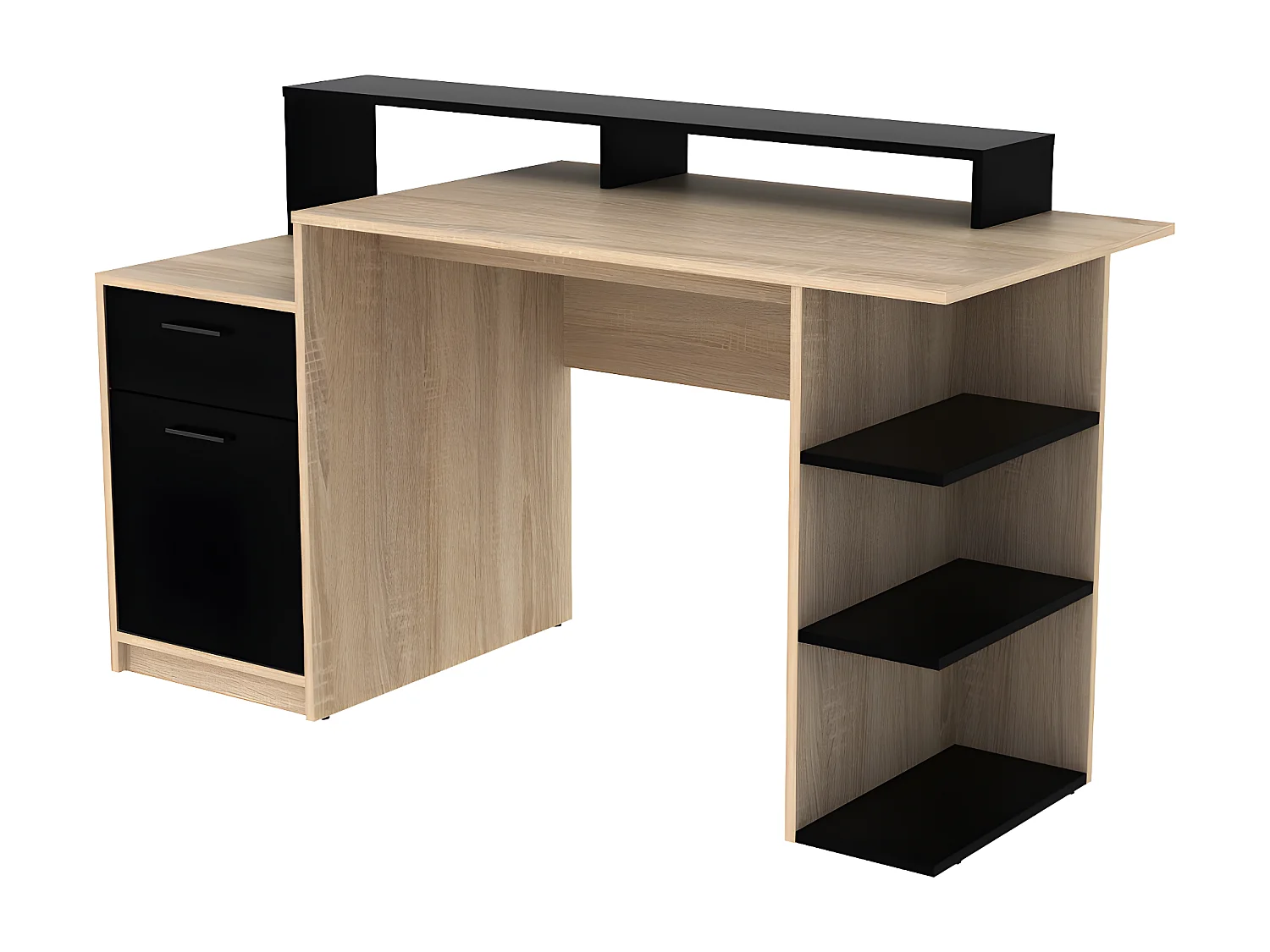 Bureau avec rangements ZACHARIE - Coloris : chêne et noir
