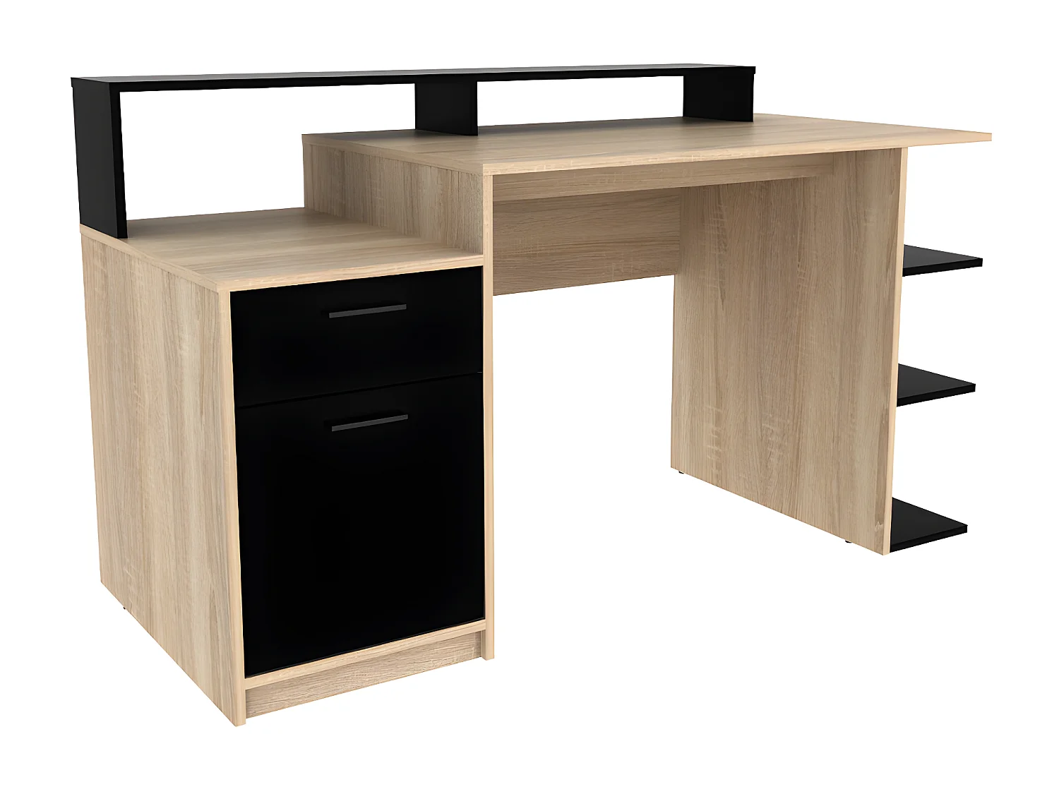 Bureau avec rangements ZACHARIE - Coloris : chêne et noir