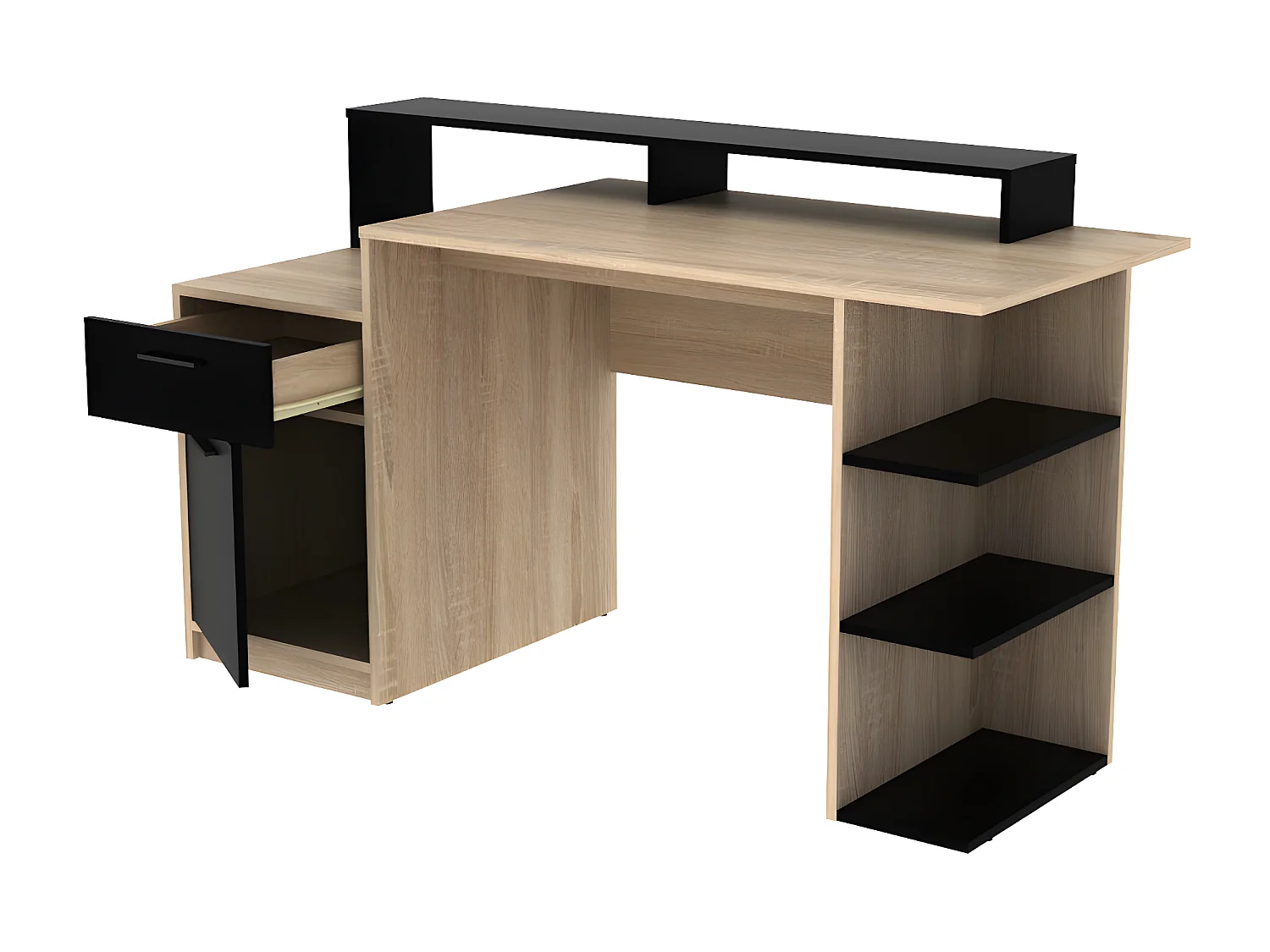 Bureau avec rangements ZACHARIE - Coloris : chêne et noir