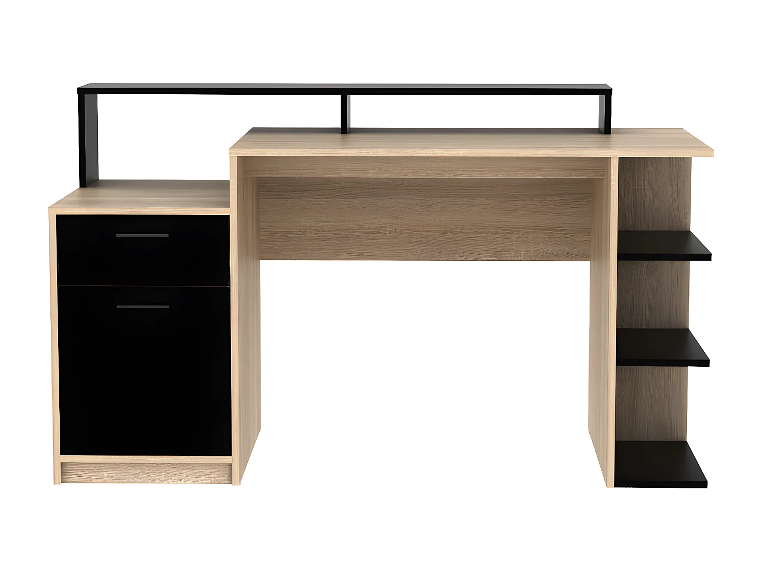 Bureau avec rangements ZACHARIE - Coloris : chêne et noir