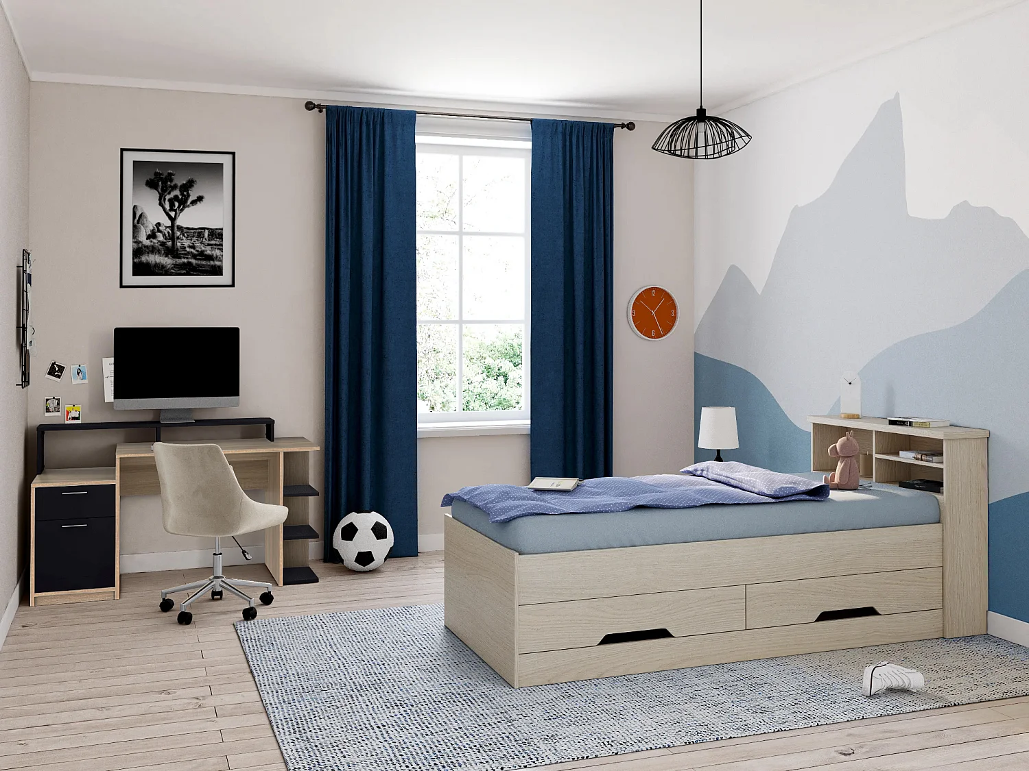 Bureau avec rangements ZACHARIE - Coloris : chêne et noir