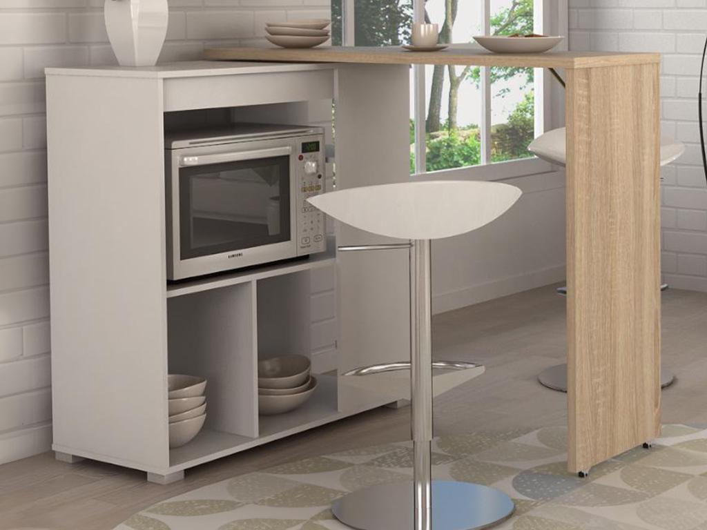 Bartisch drehbar mit Stauraum - Weiß & Eichefarben - SATURNE günstig online kaufen