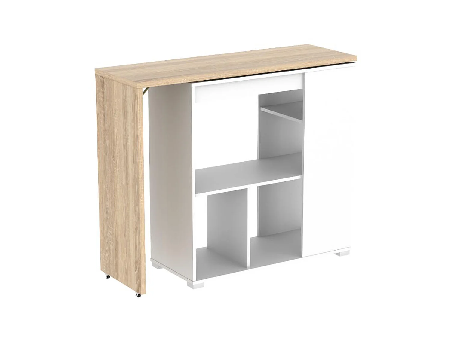 Mueble de bar pivotante SATURNE - Blanco y roble