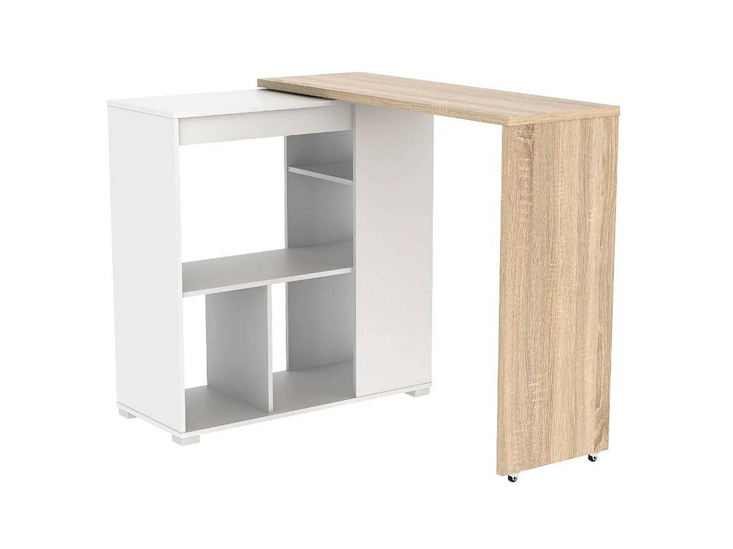 Mueble de bar pivotante SATURNE - Blanco y roble