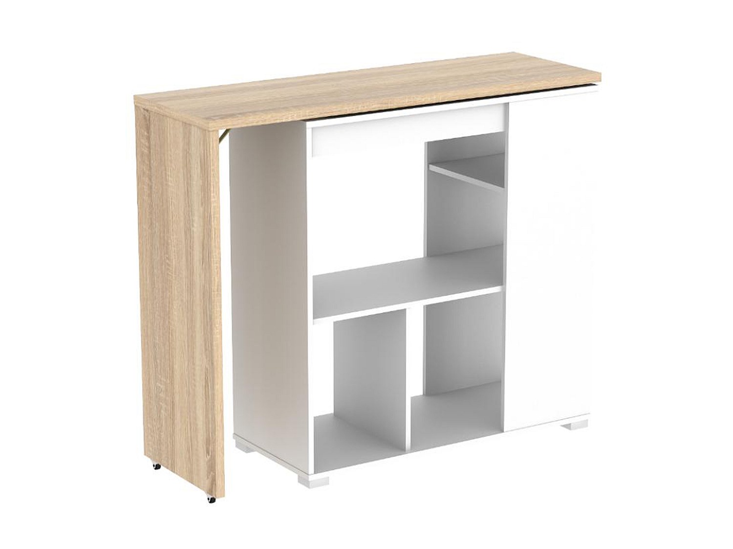 Bartisch drehbar mit Stauraum - Weiß & Eichefarben - SATURNE günstig online kaufen