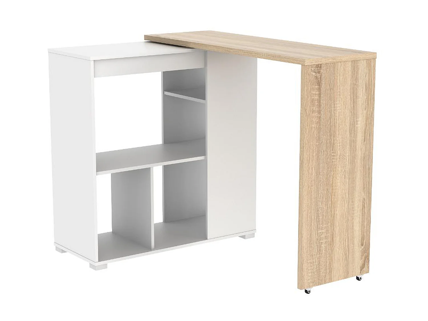 Meuble de bar pivotant avec rangements - Naturel et blanc - SATURNE