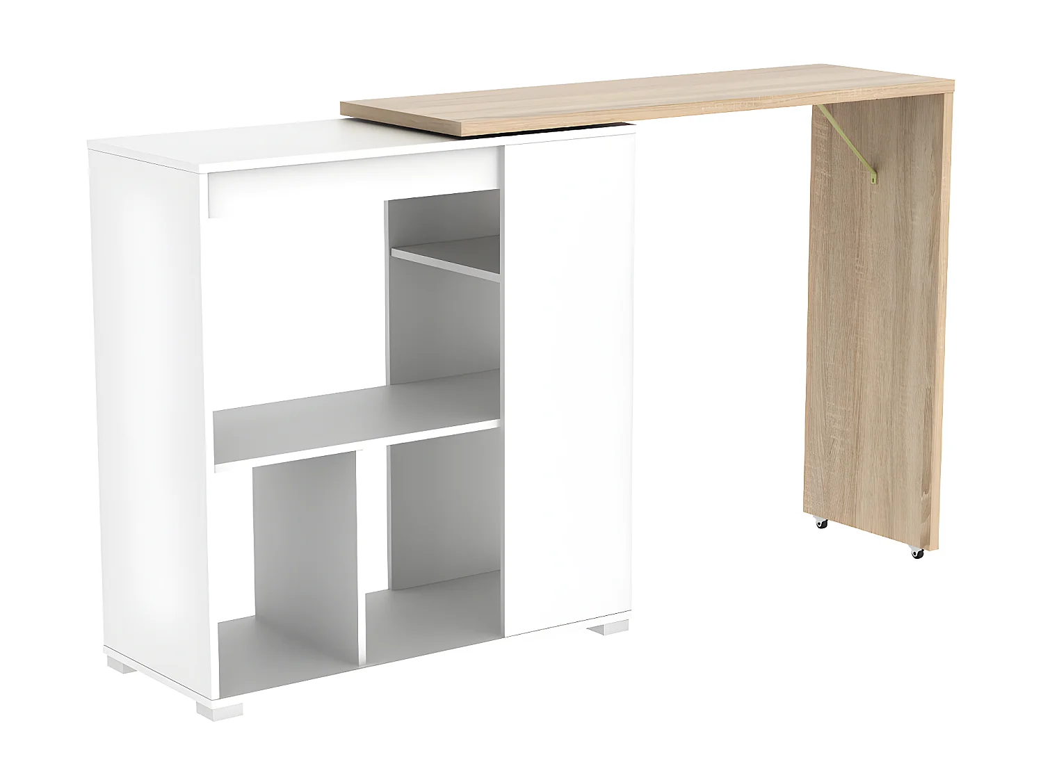 Meuble de bar pivotant avec rangements - Naturel et blanc - SATURNE