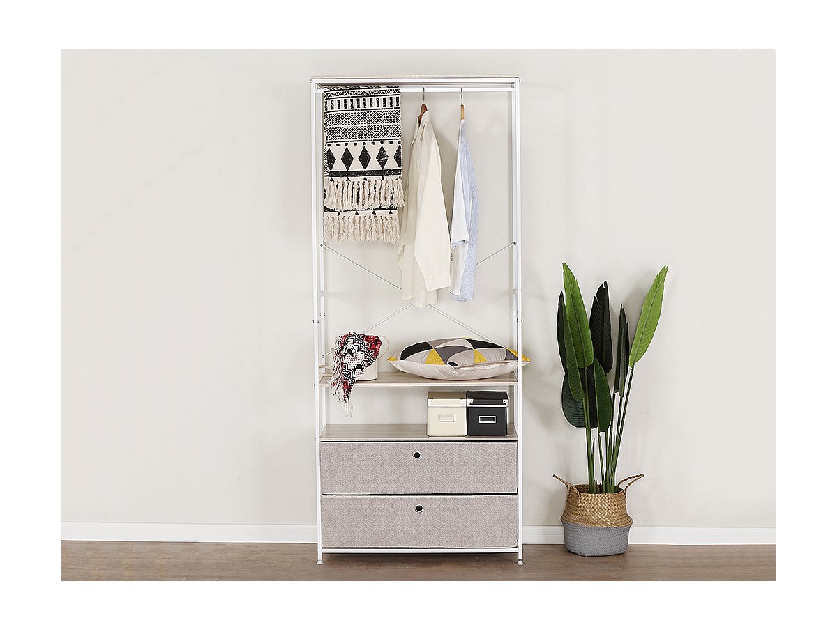 Garderobe STANDFORD mit Stauraum - Metall - Weiß & Beige jetzt günstig