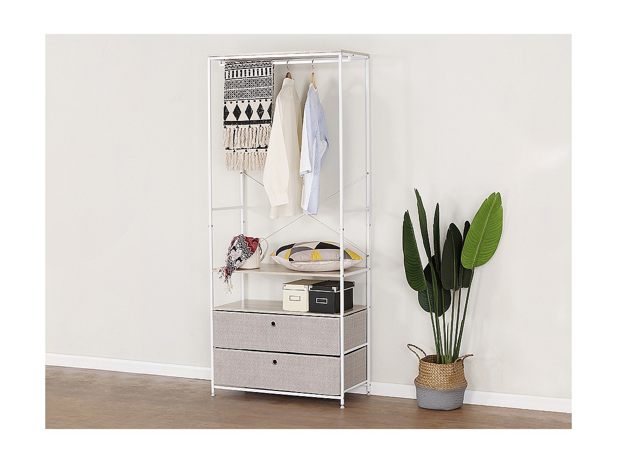 Garderobe STANDFORD mit Stauraum - Metall - Weiß & Beige jetzt günstig