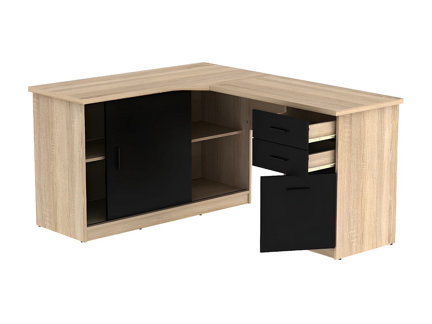 Hoekbureau NORWY - 2 deuren en 2 lades - Eiken en zwart