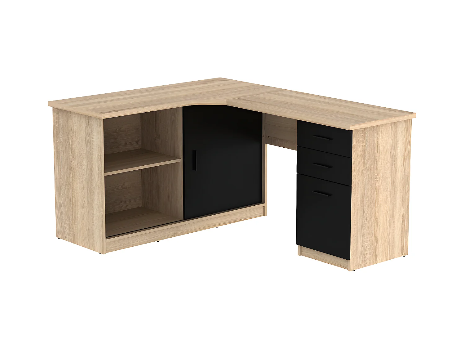 Hoekbureau NORWY - 2 deuren en 2 lades - Eiken en zwart