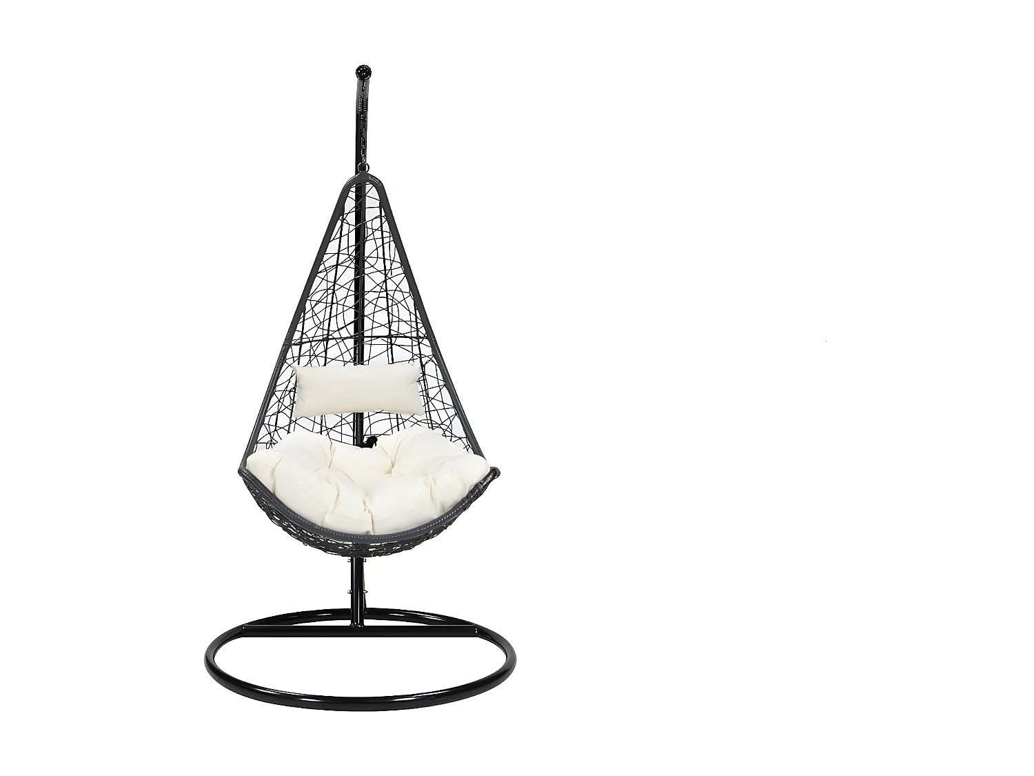 Fauteuil suspendu en résine tressée - Noir avec coussins blancs - OROSI de MYLIA