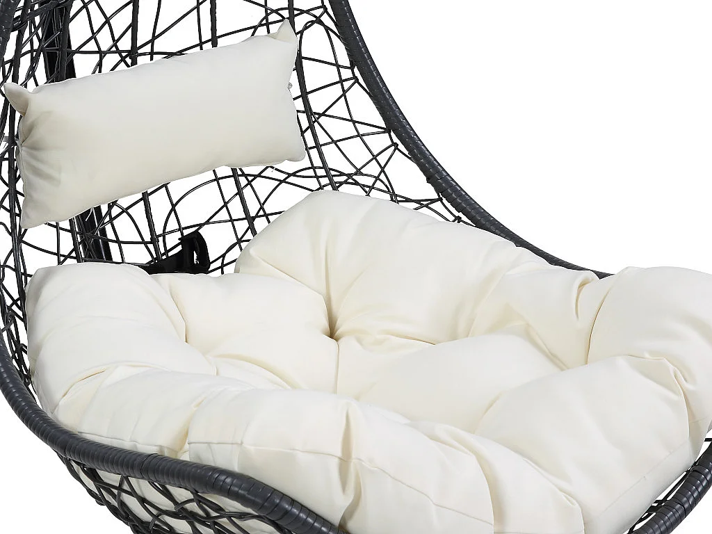 Fauteuil suspendu en résine tressée - Noir avec coussins blancs - OROSI de MYLIA