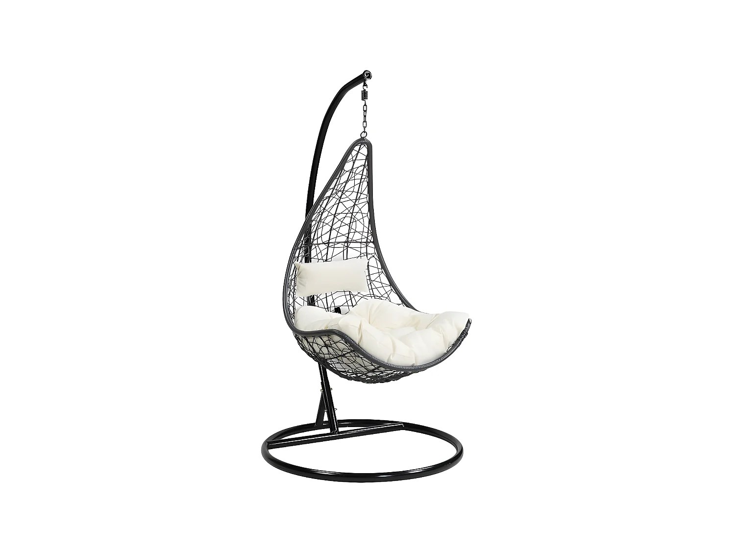 Sillón colgante de resina trenzada antracita y cojines beige - OROSI