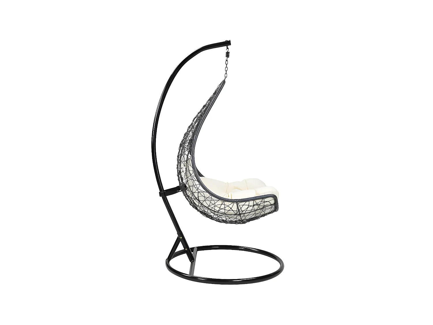 Sillón colgante de resina trenzada antracita y cojines beige - OROSI