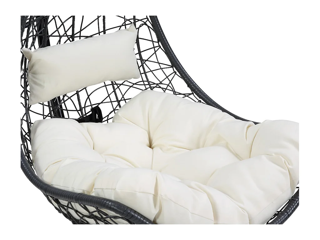Sillón colgante de resina trenzada antracita y cojines beige - OROSI