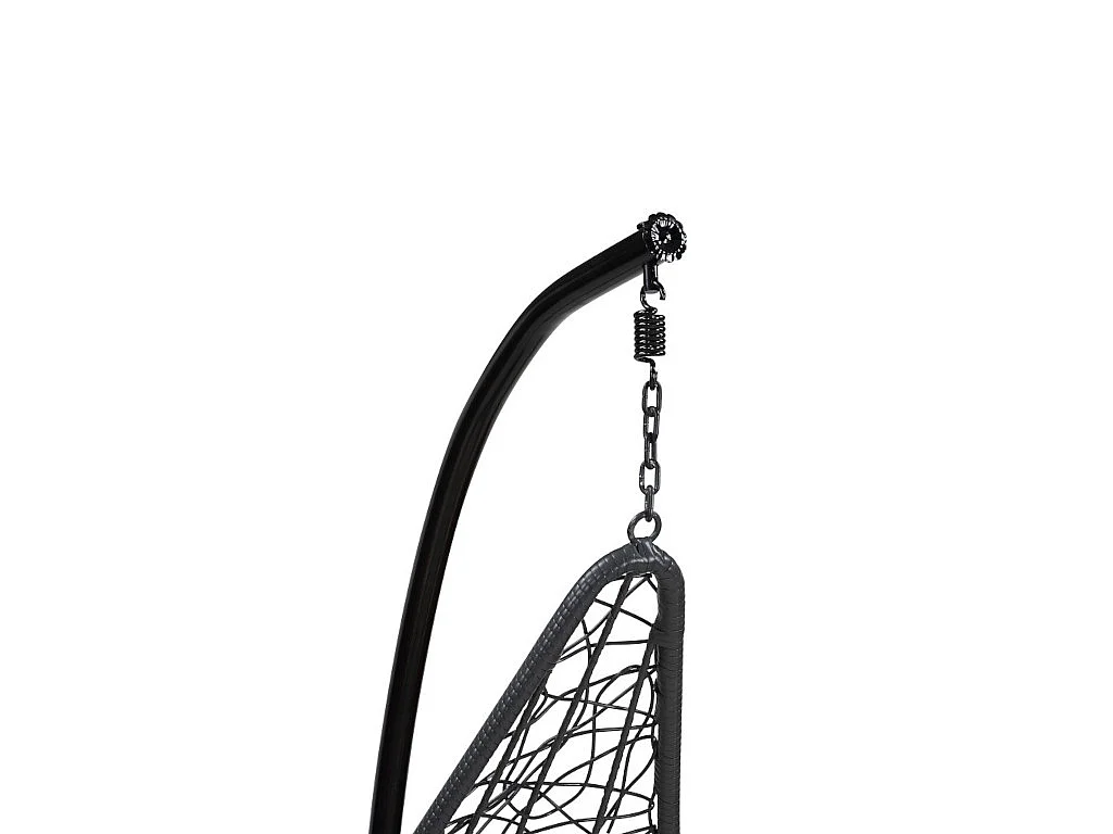 Poltrona sospesa OROSI in resina intrecciata nera e cuscini beige