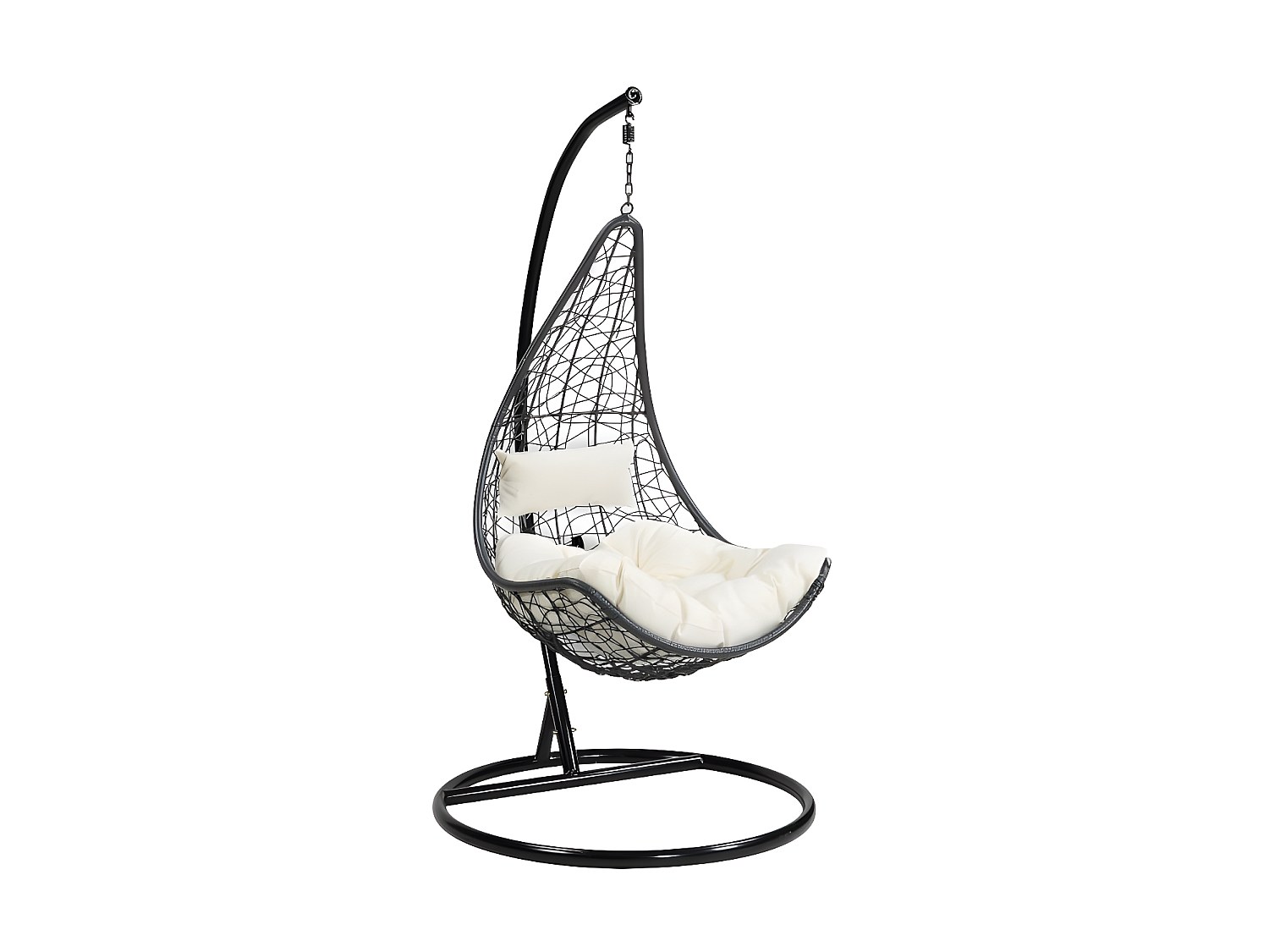 Hängesessel - Polyrattan - Schwarz mit weißen Kissen - OROSI von MYLIA