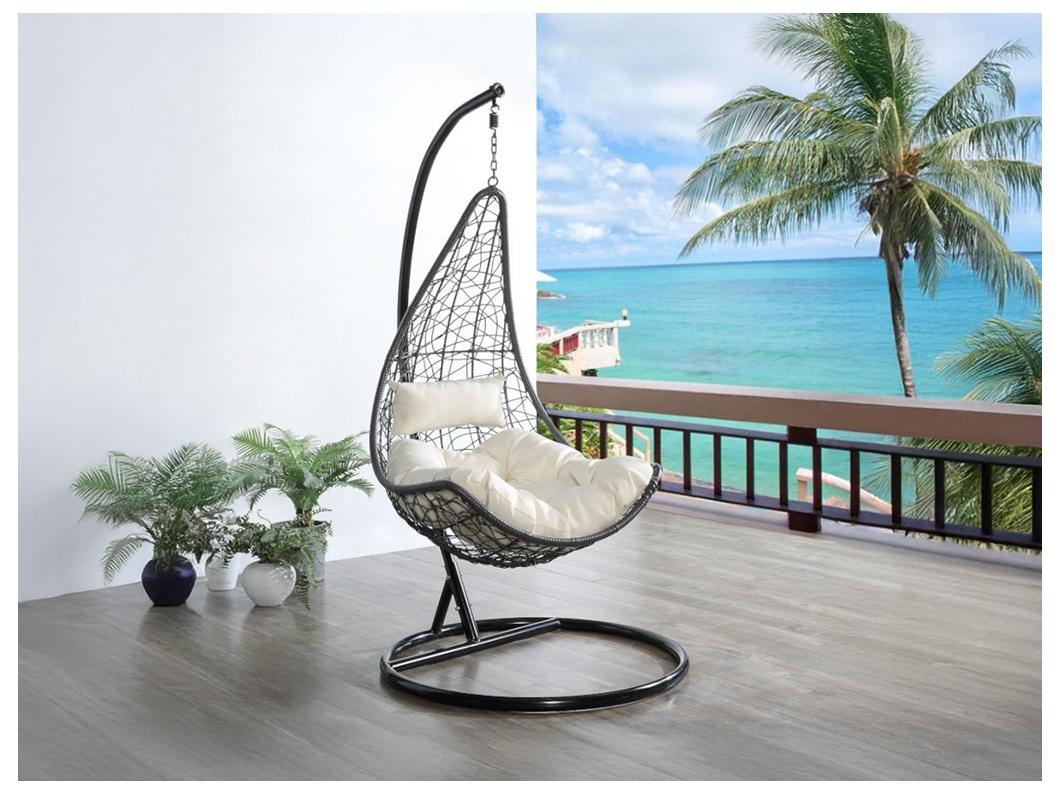 Hängesessel - Polyrattan - Schwarz mit weißen Kissen - OROSI von MYLIA