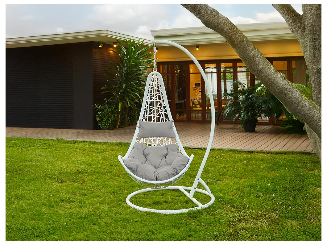 Hängesessel - Polyrattan - Weiß mit grauen Kissen - OROSI von MYLIA