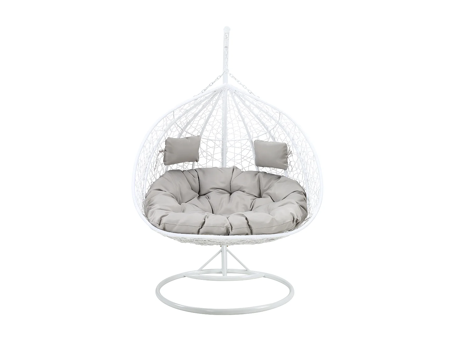 Hängesessel 2-Sitzer Polyrattan - Weiß mit grauen Kissen - CAYAMBE von MYLIA