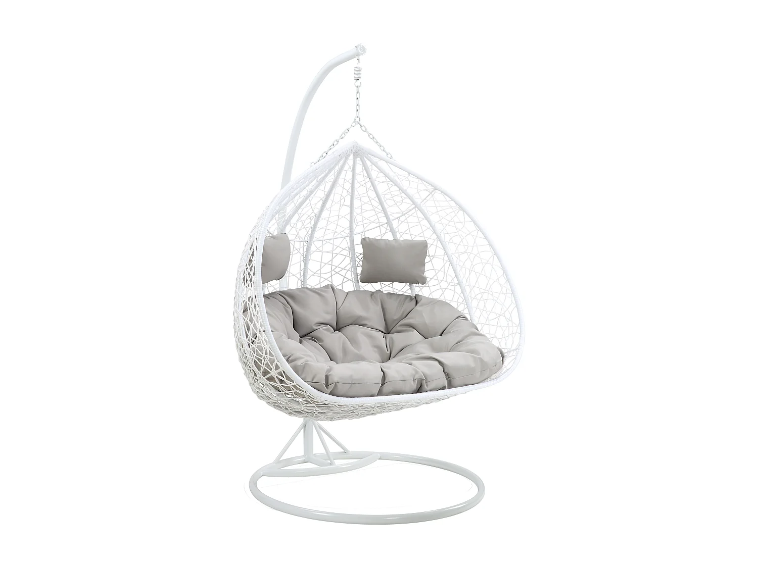 Hängesessel 2-Sitzer Polyrattan - Weiß mit grauen Kissen - CAYAMBE von MYLIA