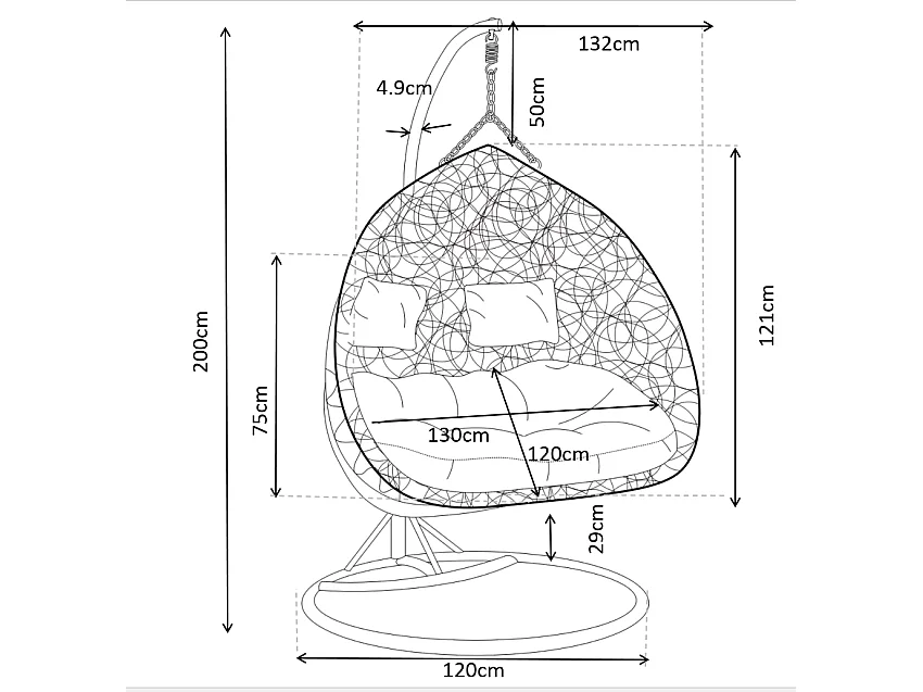 Fauteuil suspendu 2 places  en résine tressée - Blanc avec coussins gris - CAYAMBE de MYLIA