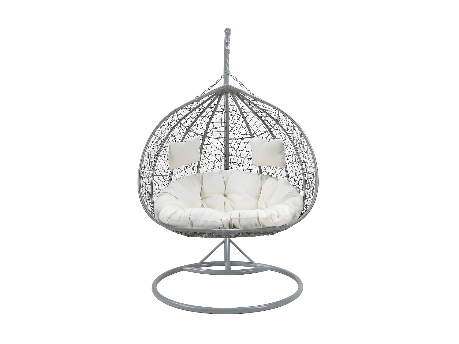 Hängesessel 2-Sitzer Polyrattan - Grau mit weißen Kissen - CAYAMBE von MYLIA