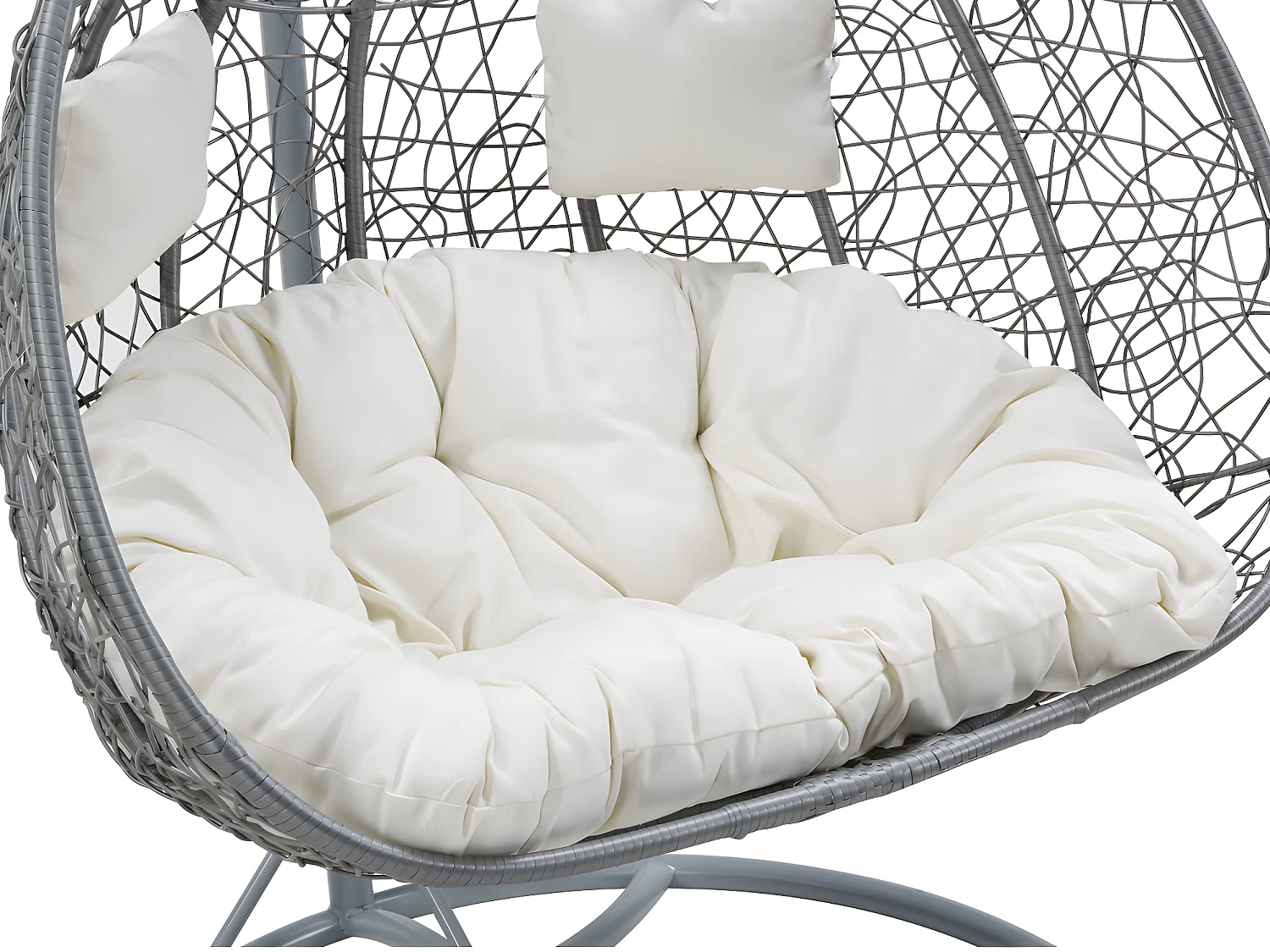 Sillón colgante de 2 plazas de resina trenzada - Gris con cojines blancos - CAYAMBE