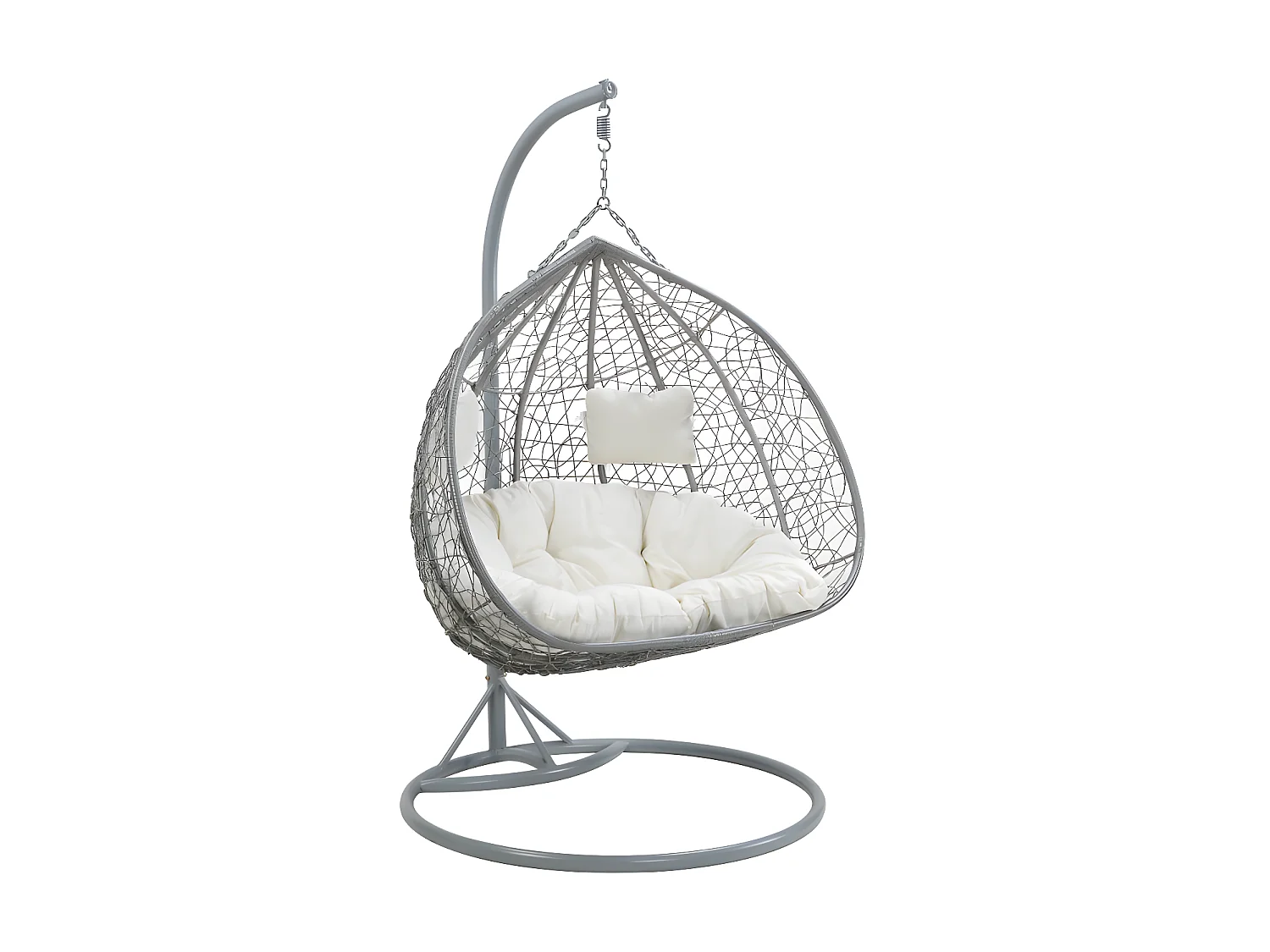 Sillón colgante de 2 plazas de resina trenzada - Gris con cojines blancos - CAYAMBE