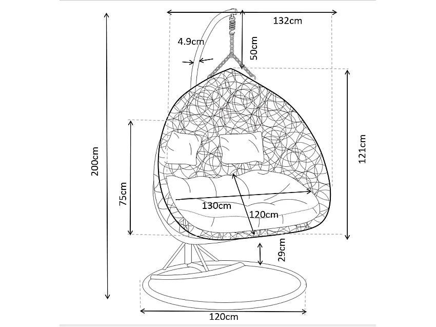 Hängesessel 2-Sitzer Polyrattan - Grau mit weißen Kissen - CAYAMBE von MYLIA