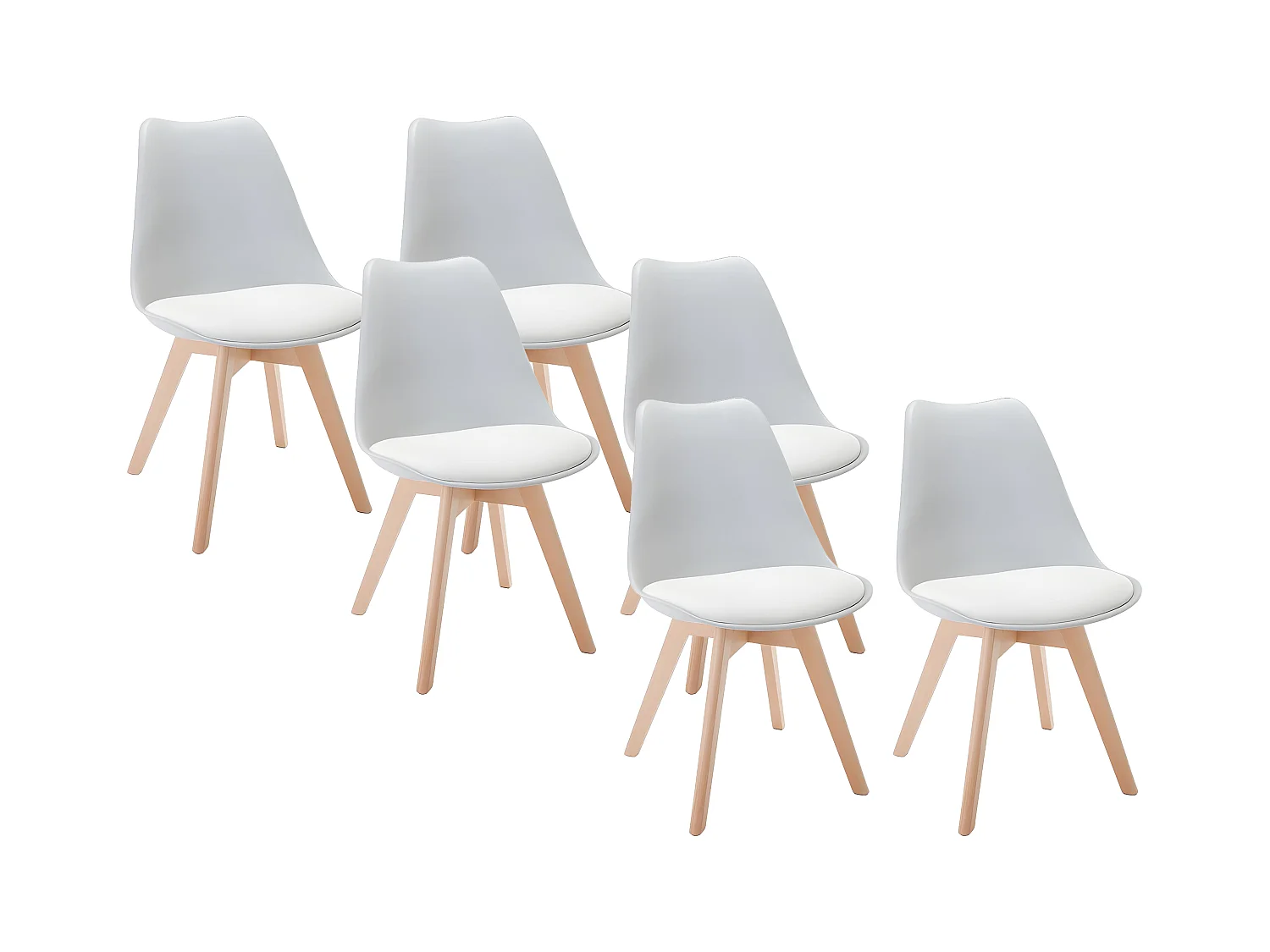 Lot de 6 chaises JODY - Polypropylène et Hêtre - Gris clair