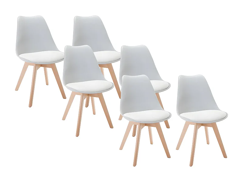 Set van 6 stoelen JODY - Polypropyleen en beuk - Lichtgrijs
