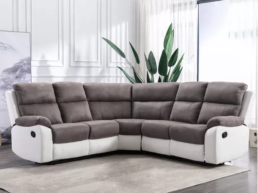 Kauf Unique Relaxsofa Ecksofa - Microfaser & Kunstleder - Grau & Weiß - TOLZANO