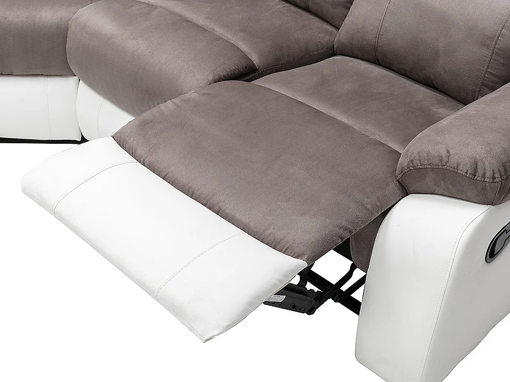 Canapé d'angle relax gris et blanc en microfibre et simili TOLZANO