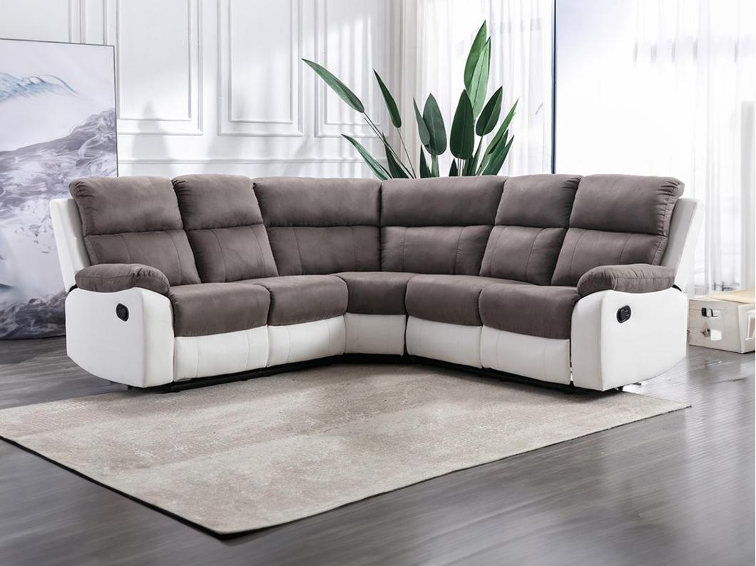 Relaxsofa Ecksofa - Microfaser & Kunstleder - Grau & Weiß - TOLZANO