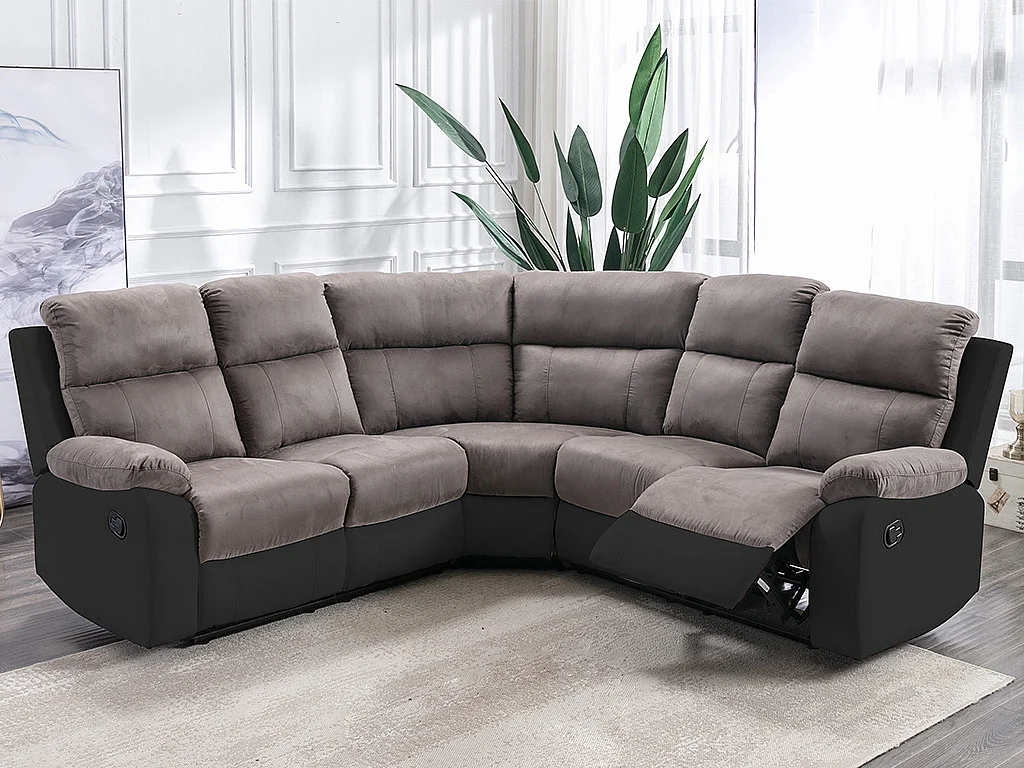 Canapé d'angle relax gris et noir en microfibre et simili TOLZANO