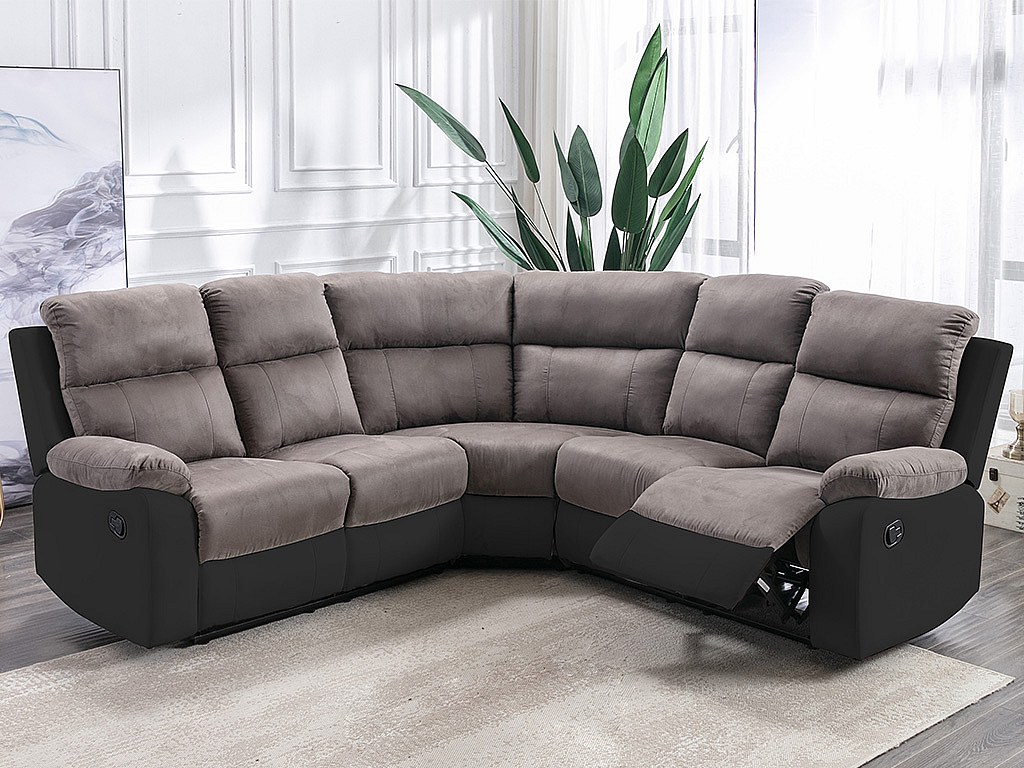 Vente-unique Relaxsofa Ecksofa - Microfaser & Kunstleder - Grau & Schwarz - Tolzano