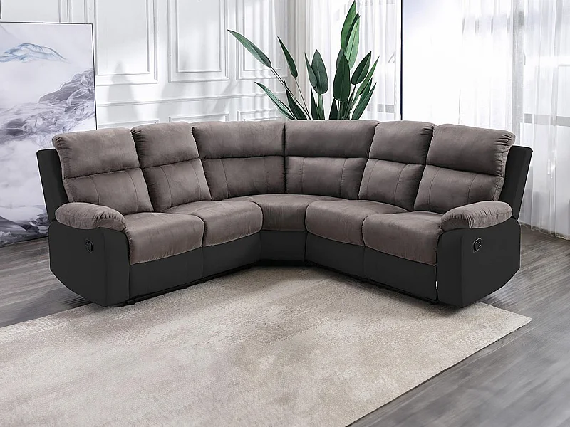 Canapé d'angle relax gris et noir en microfibre et simili TOLZANO
