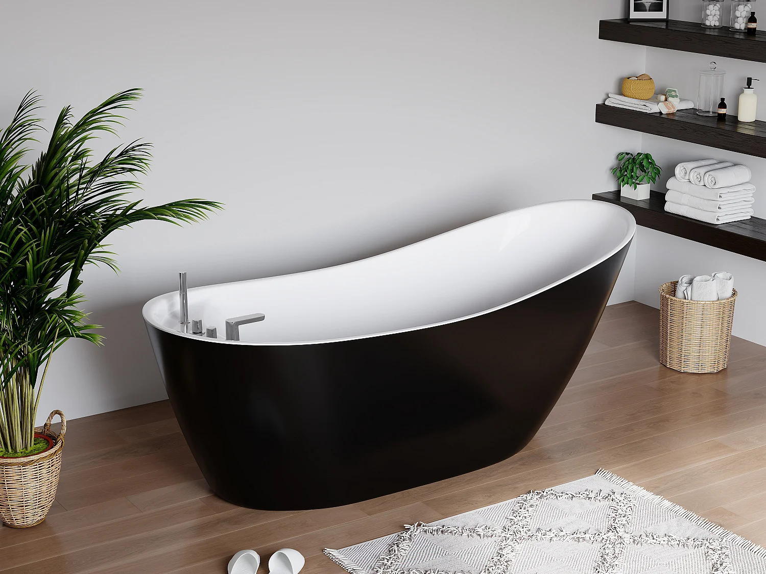 Baignoire îlot NATALIA avec robinetterie - 220L - L150 x P75 x H70cm - Noire