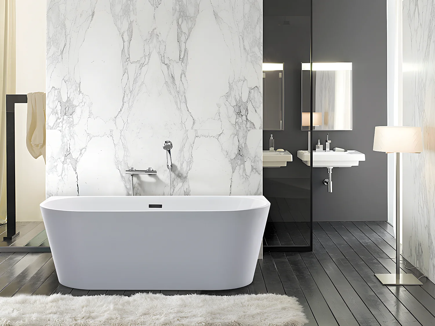 Baignoire semi îlot - 255L - 180 x 75 x 58 cm - Blanche - Acrylique - DIVINA