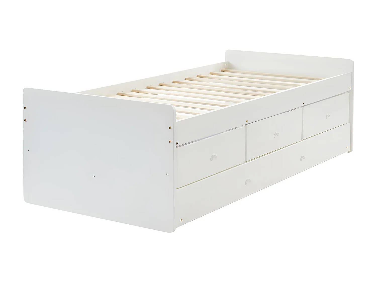 Cama nido TITOUAN con 3 cajones - 90 x 190 cm - MDF y Pino - Blanco