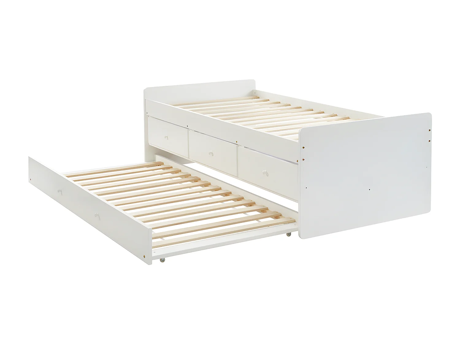 Cama nido TITOUAN con 3 cajones - 90 x 190 cm - MDF y Pino - Blanco