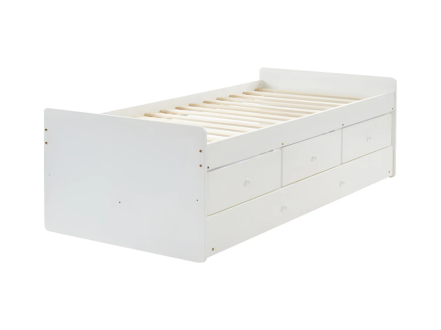 Ausziehbett mit 3 Schubladen - MDF & Kiefernholz - 90 x 190 cm - Weiß  - TITOUAN