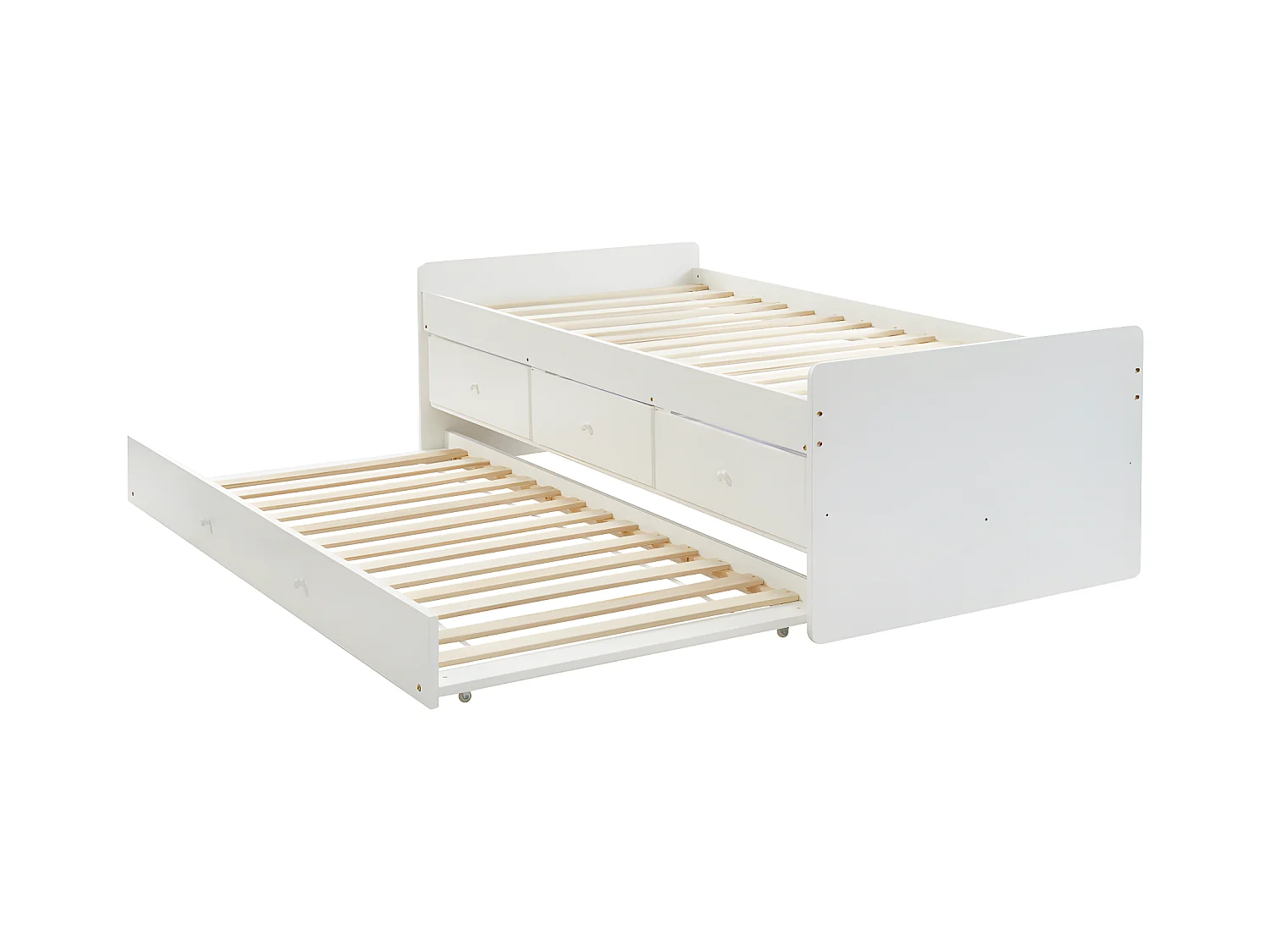 Ausziehbett mit 3 Schubladen - MDF & Kiefernholz - 90 x 190 cm - Weiß  - TITOUAN