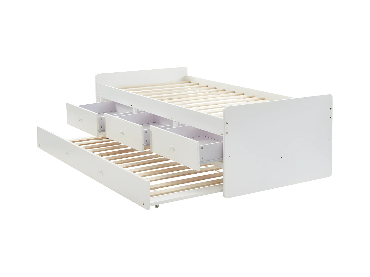 Ausziehbett mit 3 Schubladen - MDF & Kiefernholz - 90 x 190 cm - Weiß  - TITOUAN