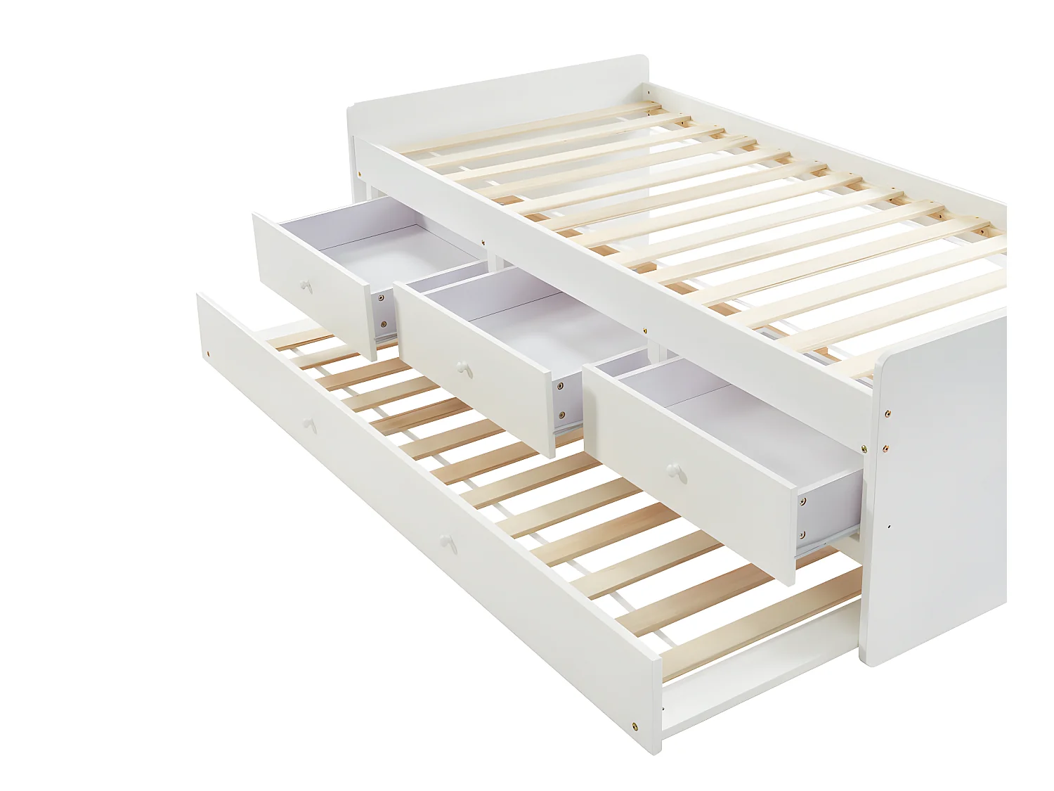 Ausziehbett mit 3 Schubladen - MDF & Kiefernholz - 90 x 190 cm - Weiß  - TITOUAN
