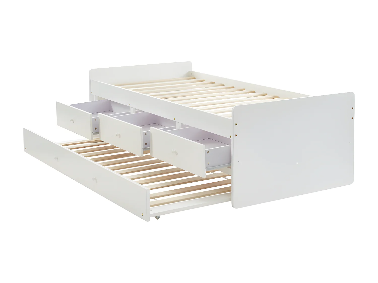 Uitschuifbaar bed TITOUAN met 3 lades - 90x190cm - MDG en dennenhout - Wi