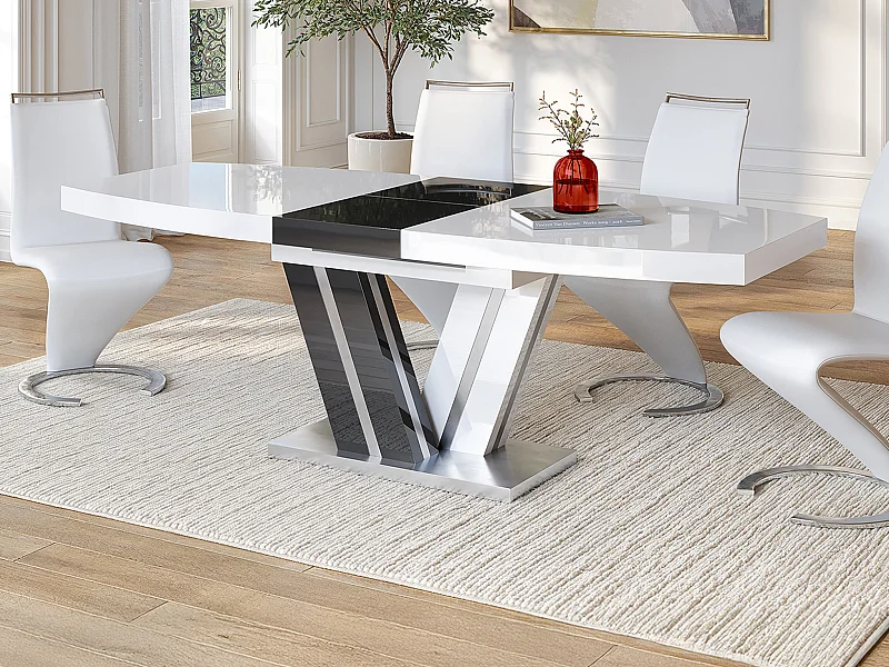 Table à manger extensible NOAMI II - 6 à 8 personnes - MDF laqué gris et blanc